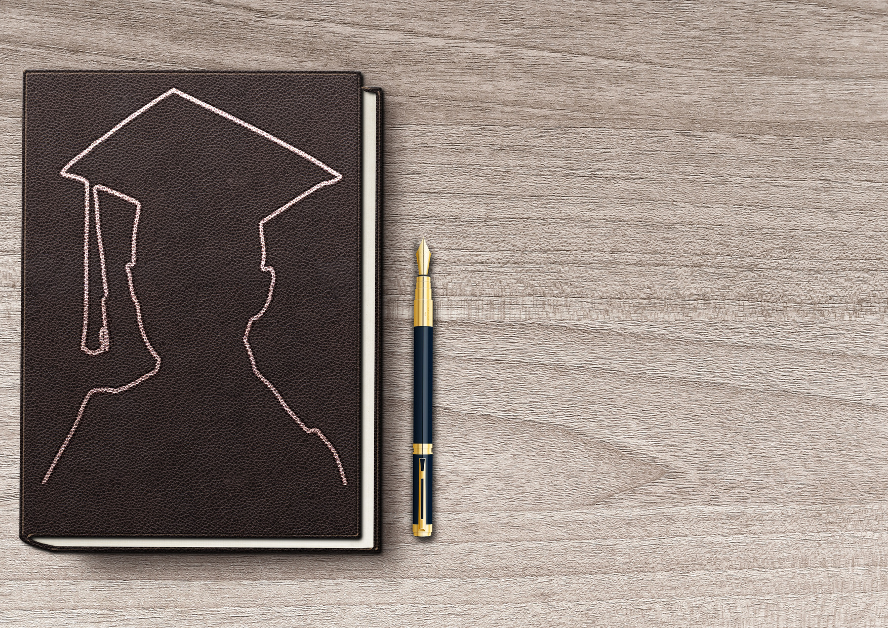 Student Book With Pen On Wooden Board